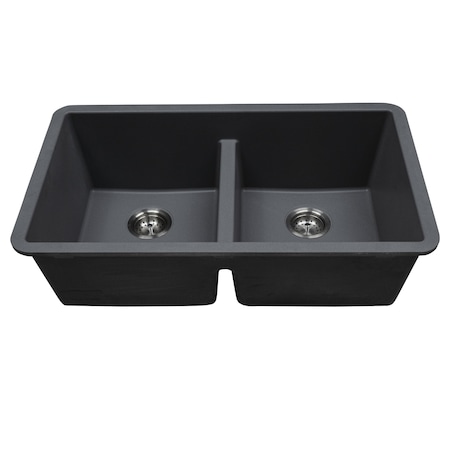 Msi Gray Double Bowl 33in X 19in Quartz Undermount 50/50 Kitchen Sink ZOR-QTZ-DBSNK-0101